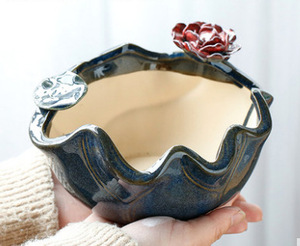 Pot de fleurs charnues en céramique, jardinière faite à la main, poterie respirante, pot de <span class=keywords><strong>plante</strong></span> succulente de grand diamètre, <span class=keywords><strong>bassin</strong></span> en porcelaine hydroponique <span class=keywords><strong>lotus</strong></span> - Product Image 3