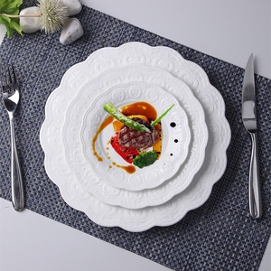 NOUVEAU Assiette de présentation en céramique gaufrée Porcelaine Steak Pâtes Dessert Dîner Plateau de service Plateau d'exposition Mariage Restaurant Vaisselle - Product Image 1