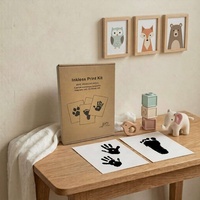 Lot de 6 cartes de jalons de développement pour bébé sans encre, style Art Déco, kit empreintes de mains et de pieds 6 mois, souvenir nouveau-né pour cadeau d'anniversaire