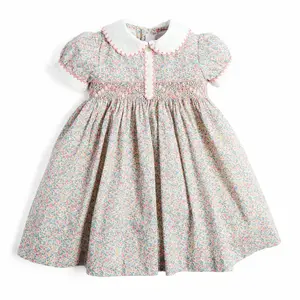 Elegant Evening Luxury Baby Designs Fashion High Quality Cute Smocked Floral Puff Sleeve Custom Girls Dresses