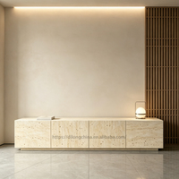 Meuble TV sur pied de couleur beige moderne, sans poignée, avec grand espace de rangement, console multimédia pour salon, meubles de maison