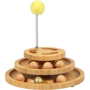 Pista de Bolas Giratoria para Gatos de Madera Natural para Interiores con Parte Superior de Rompecabezas, Torre de Bolas Interactiva de 3 Niveles para <span class=keywords><strong>el</strong></span> Enriquecimiento Mental del Gato - Product Image 6