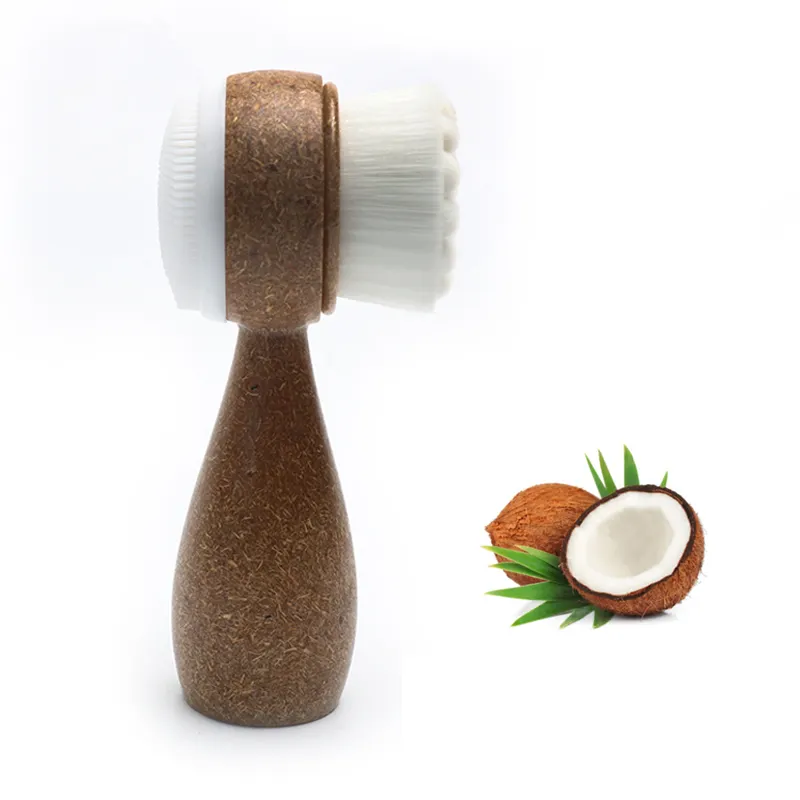 Spazzola per la pulizia del viso in fibra di cocco ecologica spazzola per la pulizia del viso in fibra di cocco su entrambi i lati