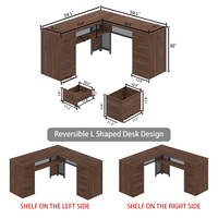 Bureau en L moderne et luxueux sur mesure avec 6 tiroirs, bureau en L réversible en bois avec étagères de rangement, mobilier de bureau à domicile