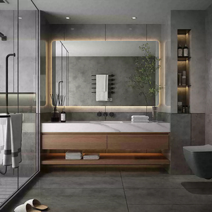 Modern Luxury MDF Solid Wood Bathroom Vanity Set Lacquer <b>Wall</b>-Mounted Cabinet Ceramic Basin <b>Mirror</b> Included Customizable - Product Image 2