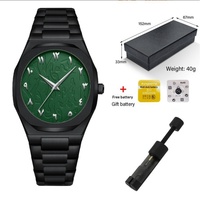 Montre à quartz pour homme, style international, boîtier en alliage, bracelet en acier inoxydable ultra-fin à motif marbré, étanche, cadran à aiguilles