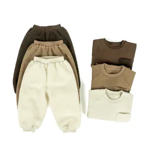 Комплекты одежды для малышей мальчиков, одежда для девочек, Зимние Детские флисовые кашемировые брюки из ягненка
