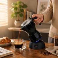 Cafetera Eléctrica Moka de 3 Tazas, Mini Cafetera Espresso con Tapa Transparente, Cafetera Personal sin Llama