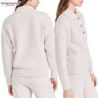 Sweater Rajut Bulu Halus Chenille Oversized dengan Kerah Polo dan Kancing Henley, Warna Kustom, Model Pullover untuk Wanita