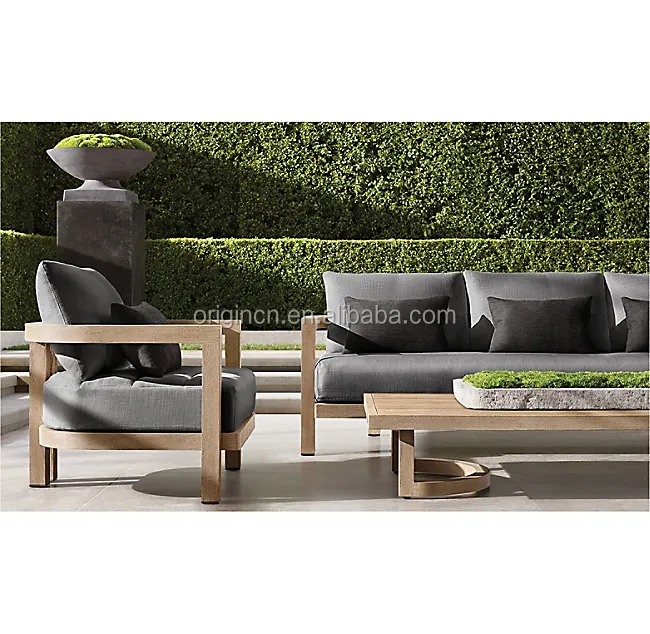 Handcrafted all-weather mobília ao ar livre à prova d' água de luxo conjunto de sofá de madeira de teca ao ar livre