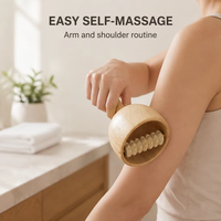 Masseur corporel en bois de hêtre naturel avec logo personnalisé, rouleau texturé pour un massage des tissus profonds et un soulagement du stress, outil de thérapie spa portable
