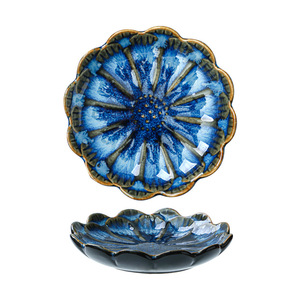 Trempette au miel en forme de feuille de lotus bleu <span class=keywords><strong>rose</strong></span> sauce en céramique porcelaine Plat à tremper - Product Image 5