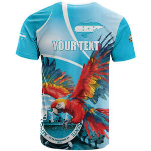 Camiseta de Cuello Redondo para Hombre con Estampado de Ara Escarlate y Azul Cielo para el Día de la Independencia de Honduras, Sublimación Bajo Demanda, Camisetas de Honduras para Hombre - Product Image 3