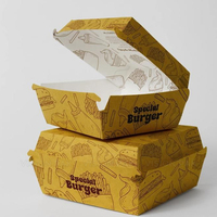 Caja de comida para llevar de calidad premium personalizada, contenedor de papel para alimentos, caja para hot dog, hamburguesa y sándwich con logo.