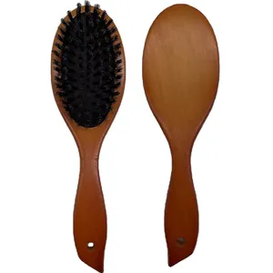 Escova de cabelo de cerdas naturais, venda no atacado, escova de madeira macia para alisar o cabelo fino e fino, restaurar o brilho e a textura