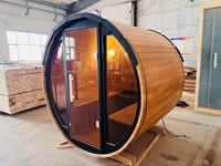 Ruang Sauna Tong Kayu Cedar Merah Solid Panoramic Outdoor Modern dengan Pemanas Sauna Listrik 2 Orang 6KW Uap Basah Ramah Lingkungan