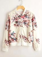 King Young Casual Printemps/Automne Imprimé Floral Col Baseball Manches Longues Zip-up Bomber Jacket Womens
