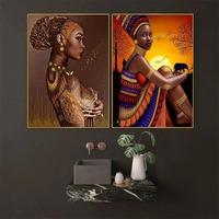 Poster Kanvas Seni Modern Potret Wanita Afrika Kulit Hitam Cetakan Seni Dinding Dekorasi Rumah Ruang Tamu
