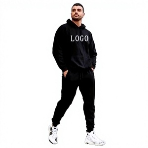 Conjunto de Sudadera con Capucha y Pantalones Deportivos Negros para Hombre, Traje Deportivo Informal de Felpa, Ropa Deportiva de Dos Piezas Personalizada - Product Image 1