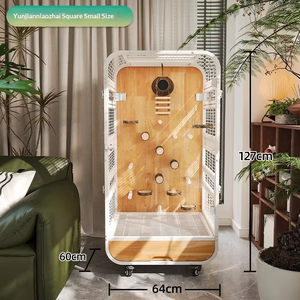 Grande volière en bois pour oiseaux, cage d'intérieur pour perroquets, maison en bois naturel avec perchoirs, plateau et roulettes - Product Image 4