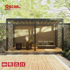 Pergola rétractable d'extérieur à double toit avec parois latérales à motif feuille, structure métallique pour jardin, patio et pique-nique - Product Image 1