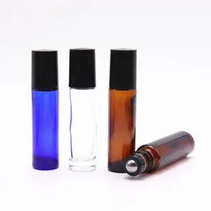 Groothandel 10Ml Amber Glazen Rolfles Glas Parfum Fles Rol Op Etherische Olie Fles Met Zwarte Dop En Stalen Roller