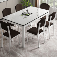 Bjflamingo Ensemble de salle à manger moderne en métal avec dessus en verre et 6 chaises Table de salle à manger rectangulaire blanche moderne avec pieds en métal