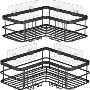 BX 2-Pack Bathroom Black Stainless Steel 304 Corner Shower Caddy Rack Adhesive Shower Rack Shelves