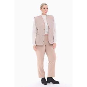 Plaid Light <b>Beige</b> Quilted Vest <b>Women's</b> <b>Waistcoat</b> With Front Pockets - Product Image 2