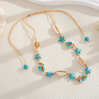 Collier de plage fait main réglable pour femme, motif étoile de mer turquoise et coquillage cauris, thème vie marine, cadeau, usage quotidien