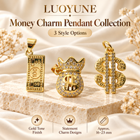 LUOYUNE Pendentif porte-bonheur doré 3 styles Sac de billets de 100 dollars Symbole du dollar Bijoux fantaisie en cristal Cadeau pour femmes et hommes