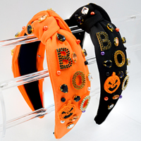 Serre-têtes noués avec lettres BOO et strass citrouille pour Halloween, cerceaux à cheveux orange et noir, accessoires capillaires de fête