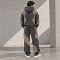Ensemble jogging et sweat à capuche zippé pour homme, effet délavé, imprimé color block, 2 pièces en molleton bouclette pour tenue décontractée quotidienne