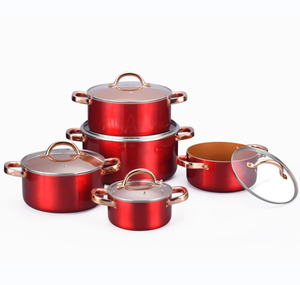 Rivestimento metallico rosso articoli da <span class=keywords><strong>cucina</strong></span> set di utensili da <span class=keywords><strong>cucina</strong></span> antiaderente set di pentole antiaderenti con manico in acciaio inossidabile - Product Image 2