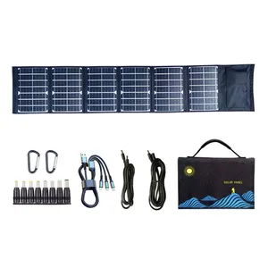 Panel surya lipat tahan air 50W 6 buah, pengisi daya surya dengan DC USB Jack polikristalin 50W Panel surya portabel