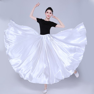 Adult Woman's Satin Silk <strong>Gypsy</strong> Spanish Flamenco <strong>Skirt</strong> 360 Team Belly Dance Stage Performance Wear Big Swing for Autumn Natural - Product Image 3