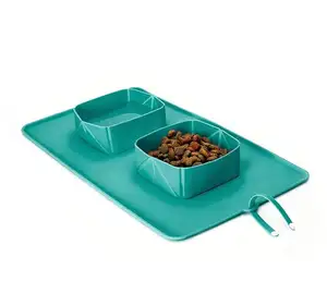 Ciotola d'acqua pieghevole per cani da viaggio in silicone per la conservazione degli alimenti per animali domestici verde/grigio/blu selettivo per gatto