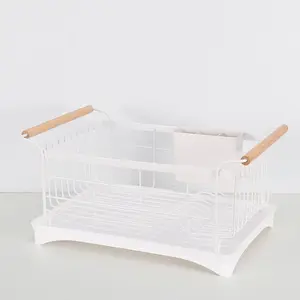 Dish Drying Rack and Drainboard Set with Bamboo Handles Removable Utensil Holder