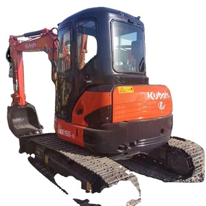 Mini-excavatrice Kubota KX155 d'occasion, 5 tonnes, sur chenilles, fabriquée au Japon, certifiée EMC, avec godet, attache rapide, moteur, pompe, boîte de vitesses, PLC - Product Image 1