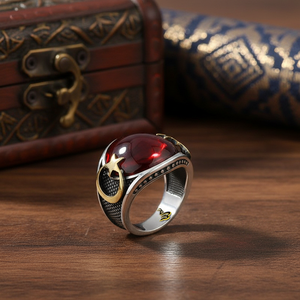 925K Sterling Silver Design Turkish Crescent Moonstar <b>Men</b> <b>Ring</b> - Product Image 3