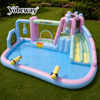 Parc aquatique gonflable pour enfants Yobeway avec deux toboggans, piscine à jets d'eau, canons à eau et souffleur d'air pour marque privée
