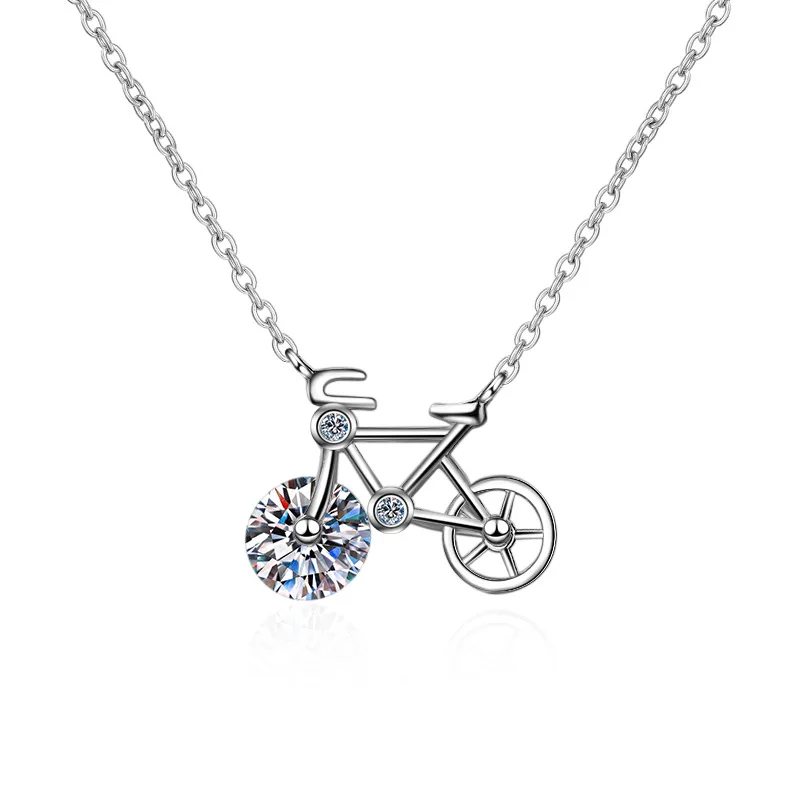 Manufacture Custom Girl Gift Silver Luxury Unique Design Cute Bicycle Shaped Moissanite Pendant Fine Jewelry Silver 925 Necklace