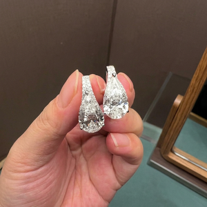 2+2CT Pear Shaped Lab Grown <b>Diamond</b> Drop <b>Earrings</b> | IGI Certified E VS <b>Diamond</b> <b>Dangle</b> <b>Earrings</b> | 14K White Gold Bridal Jewelry - Product Image 1
