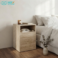 Table d'appoint moderne en marbre travertin beige clair poli et imperméable HZX Premium pour hôtel, cuisine ou chevet