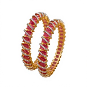 Brass Gold Plated Ruby <b>Red</b> Stone CZ Diamond Bangle <b>Bracelet</b> Set Indian Ethnic Designer Fashion Jewelry Wholesale for Women - Product Image 3