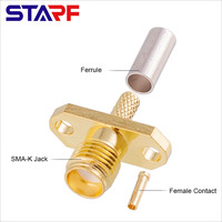 Conector Coaxial RF RG316 SMA Hembra con Brida de 2 Orificios para Panel, Compatible con RG316, RG174, LMR100, de Cobre