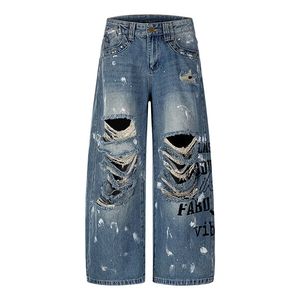 Pantalon en <span class=keywords><strong>jean</strong></span> ample à jambes larges, <span class=keywords><strong>d</strong></span>échiré et <span class=keywords><strong>d</strong></span>élavé à l'<span class=keywords><strong>encre</strong></span>, style américain tendance pour hommes, jeans Y2K - Product Image 5