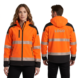 Veste de sécurité réfléchissante haute visibilité respirante en microfibre orange avec capuche doublure softshell unisexe vêtements de travail certifiés CE - Product Image 1