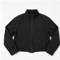 Veste d'extérieur homme personnalisée en toile de coton noire délavée, col montant, coupe classique, boutons recouverts, broderie, pour l'hiver et le style urbain