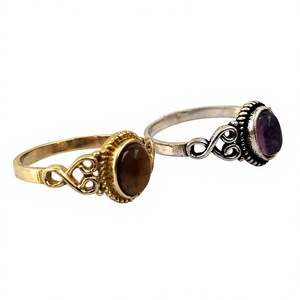Anillos de dedo geométricos de piedra natural para mujer, anillos bohemios de piedra de latón, amatista, Tigre, para niña - Product Image 3